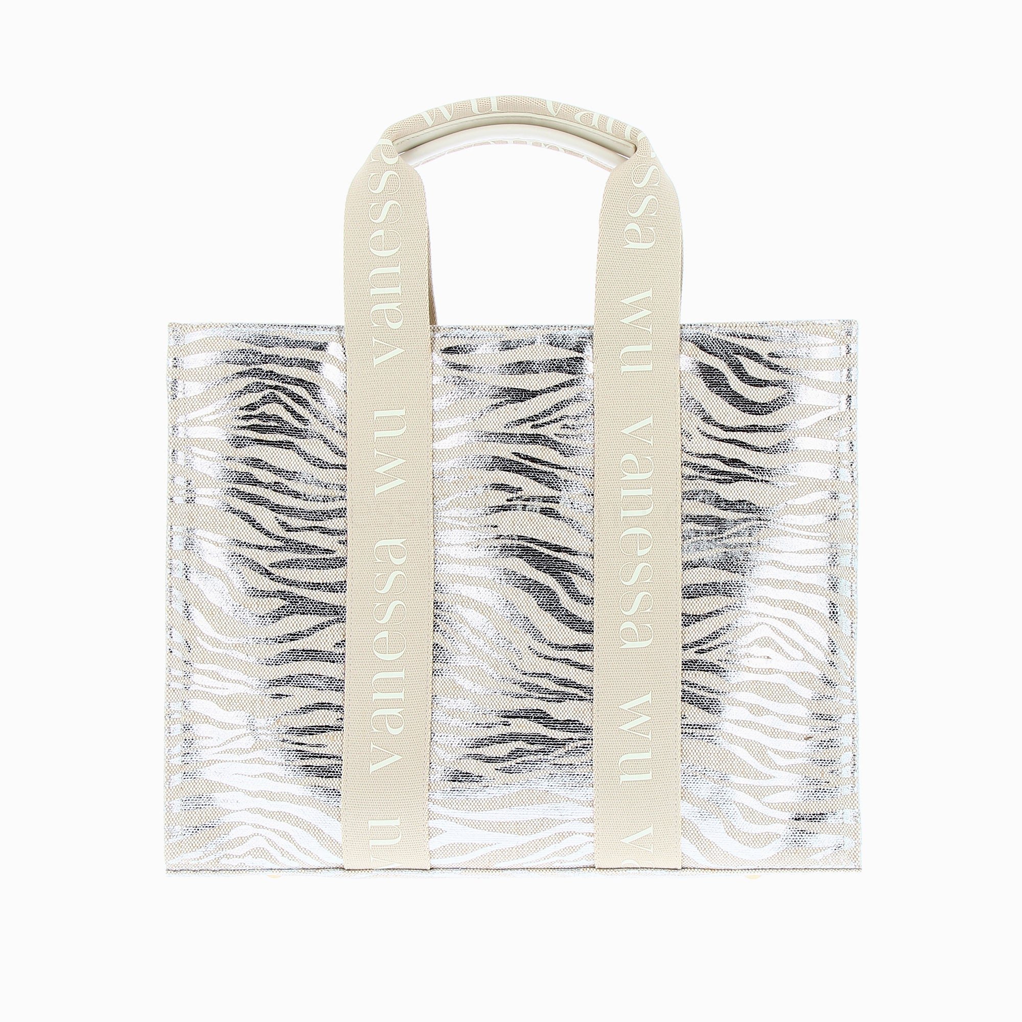 (image for) Sac Shopper Carolina ZéBré Argent à Anses Beige | Vanessawupromo.Com 801