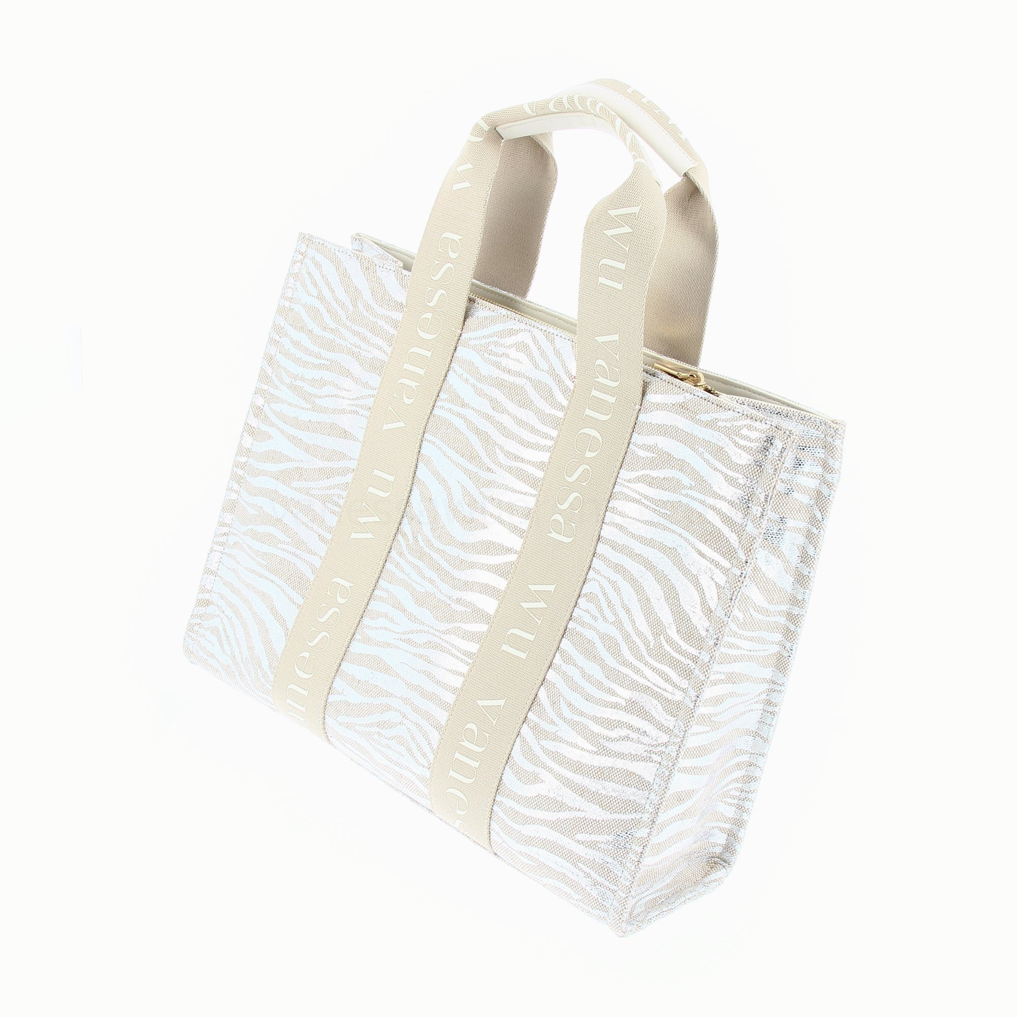 (image for) Sac Shopper Carolina ZéBré Argent à Anses Beige | Vanessawupromo.Com 801