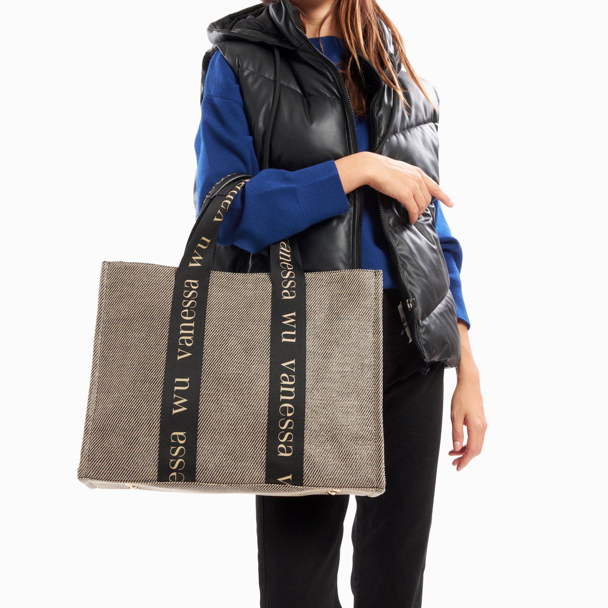 (image for) Sac Shopper Maisie Oversize Taupe Et Noir | Vanessawupromo.Com 794