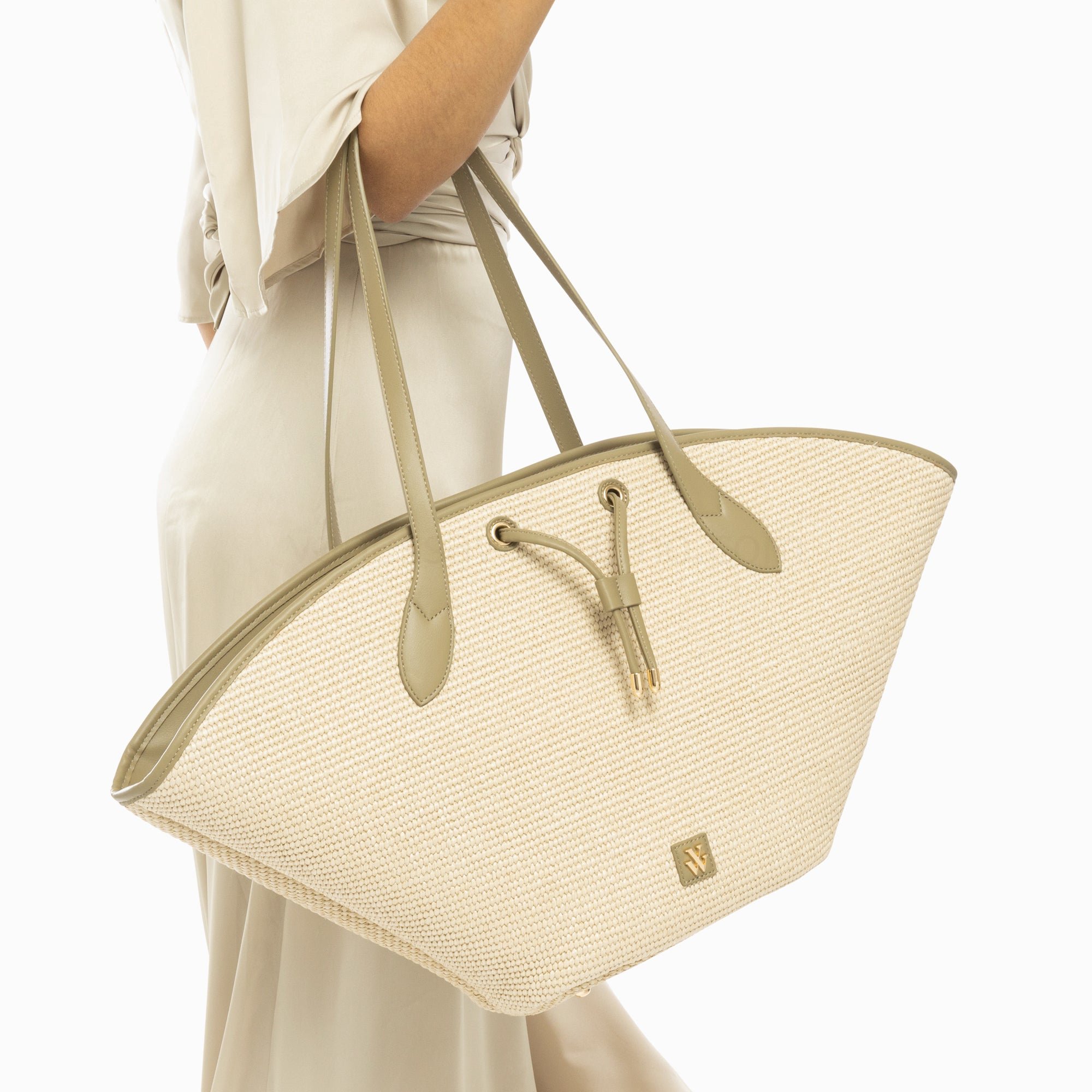 (image for) Panier Oversize Vivienne En Raphia Beige à DéTails Kaki | Vanessawupromo.Com 790