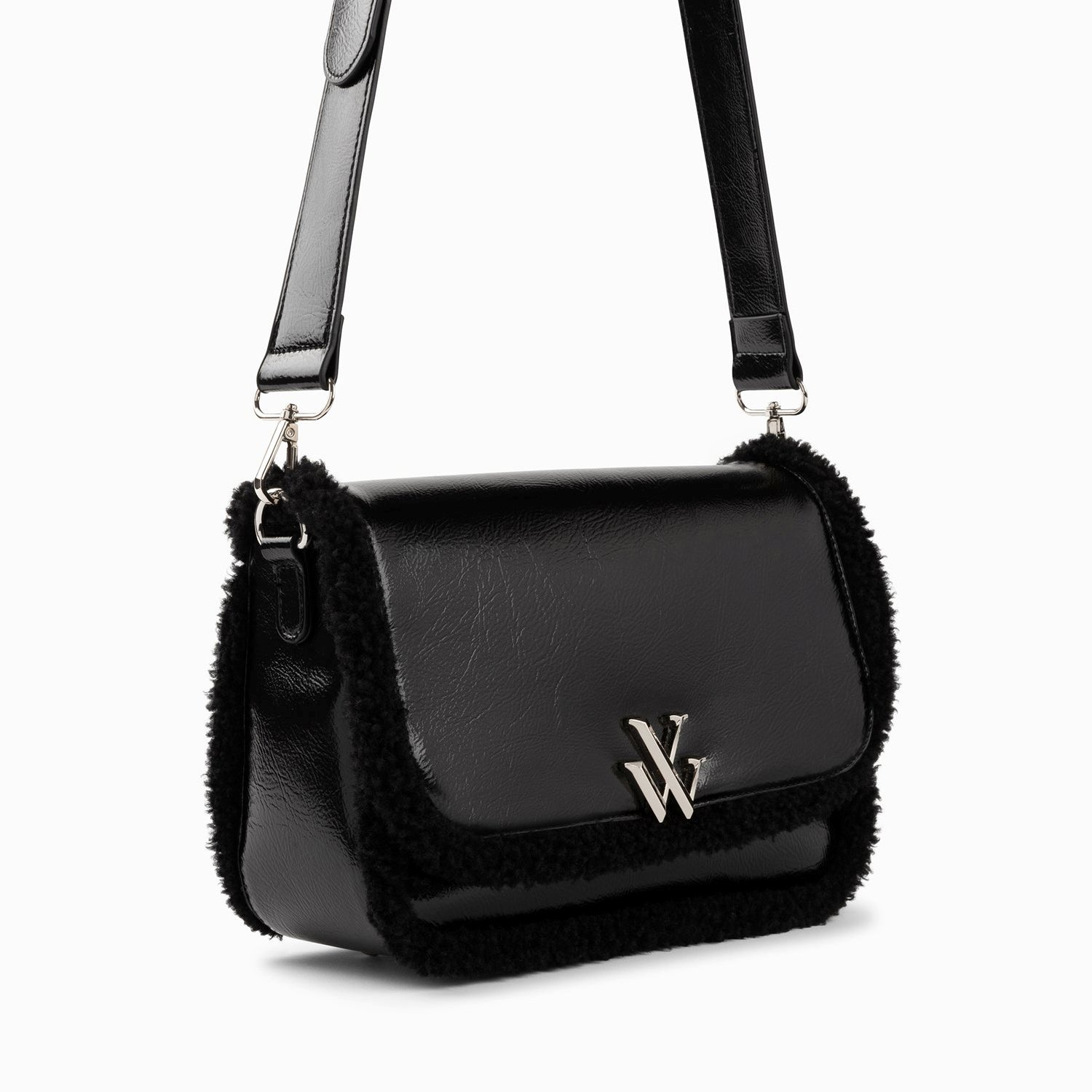 (image for) Sac BandoulièRe Bertina Noir à Rabat Et Faux Shearling | Vanessawupromo.Com 769