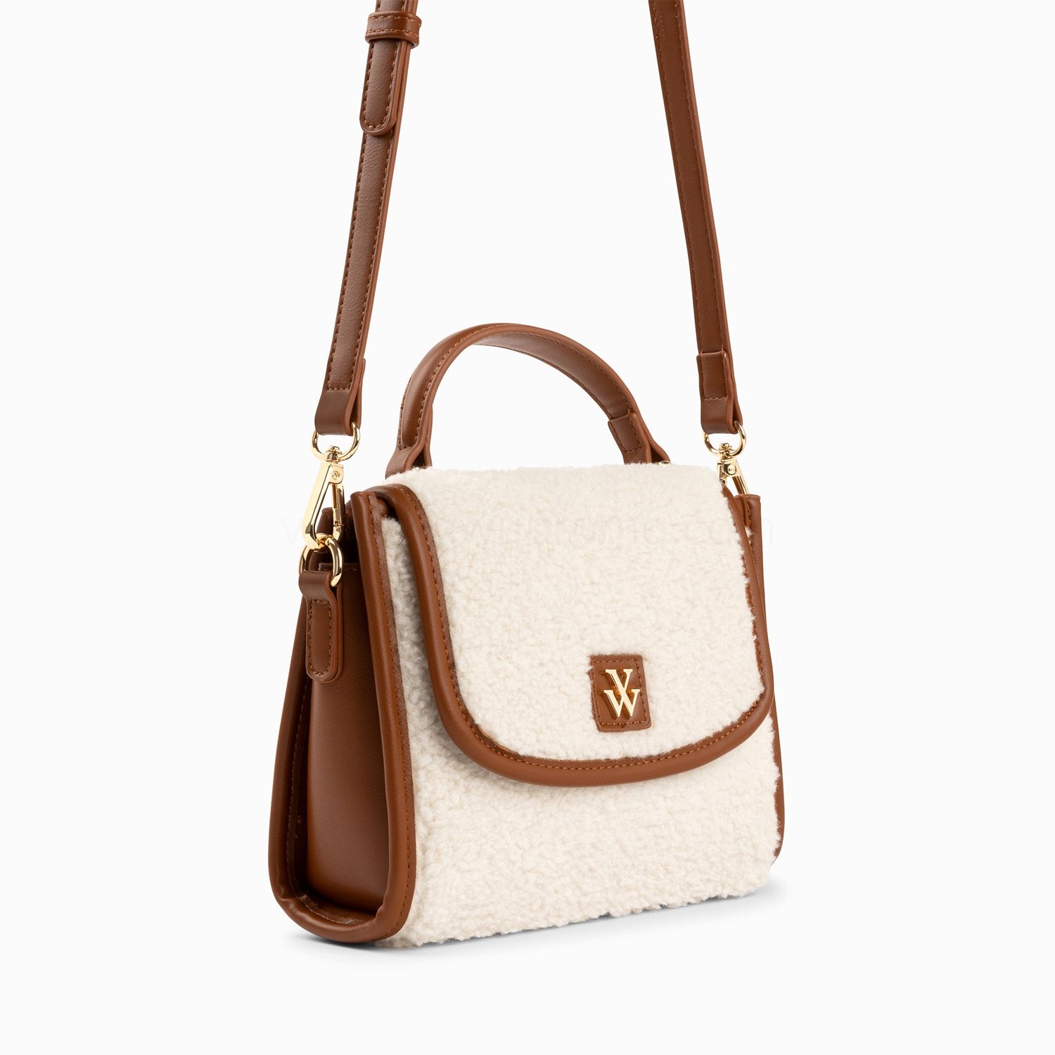 (image for) Mini Sac à Main Victoria Ivoire Et Camel En Faux Shearling | Vanessawupromo.Com 768