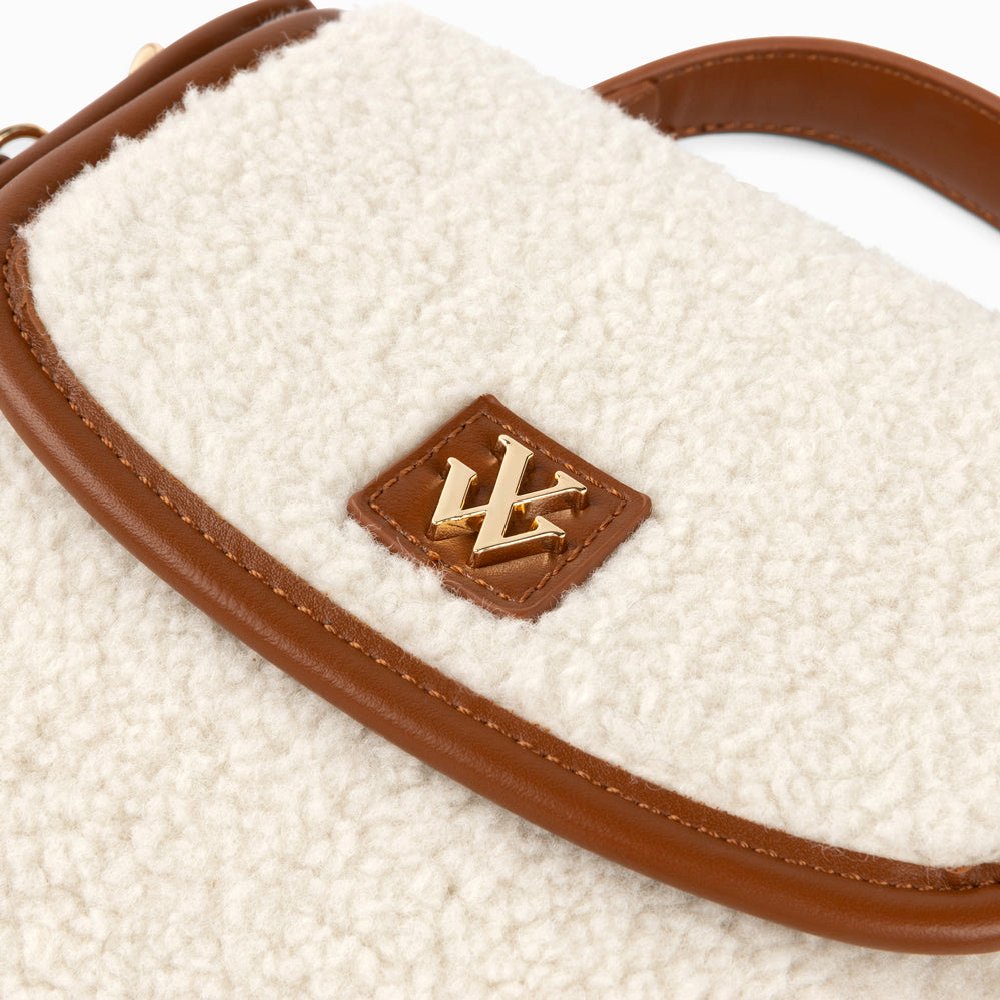 (image for) Mini Sac à Main Victoria Ivoire Et Camel En Faux Shearling | Vanessawupromo.Com 768