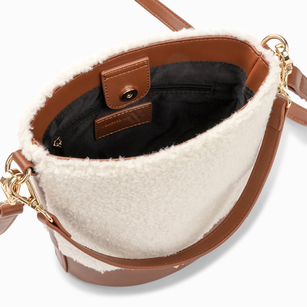 (image for) Sac Seau Milou Ivoire Et Camel En Faux Shearling | Vanessawupromo.Com 766