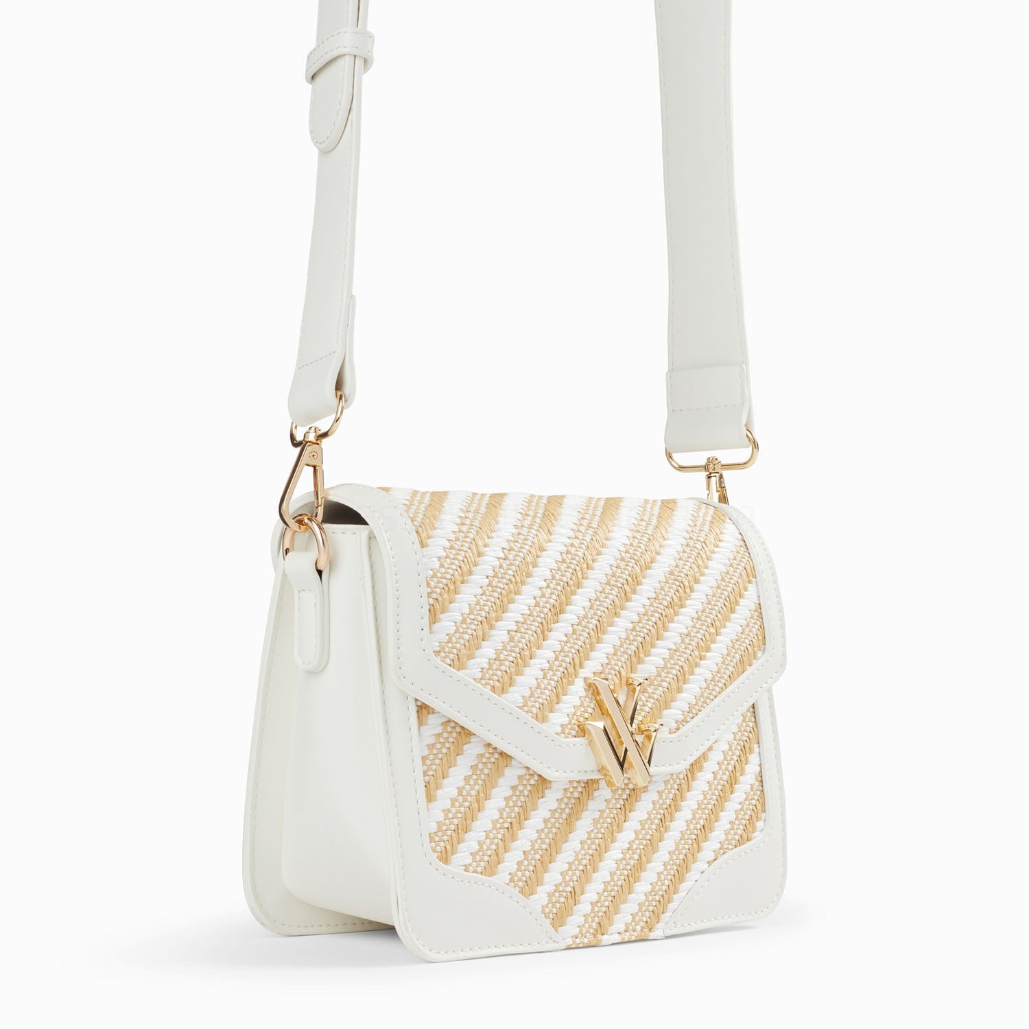 (image for) Petit Sac Cartable Aline Blanc Et Beige Tressé | Vanessawupromo.Com 757