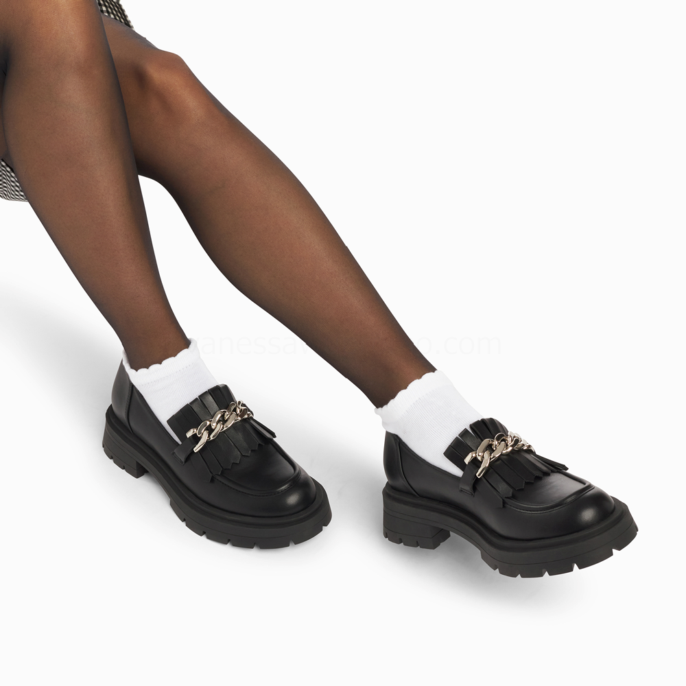 (image for) Mocassins AngèLe Noirs à ChaîNe Argent Et Semelle CrantéE | Vanessawupromo.Com 267