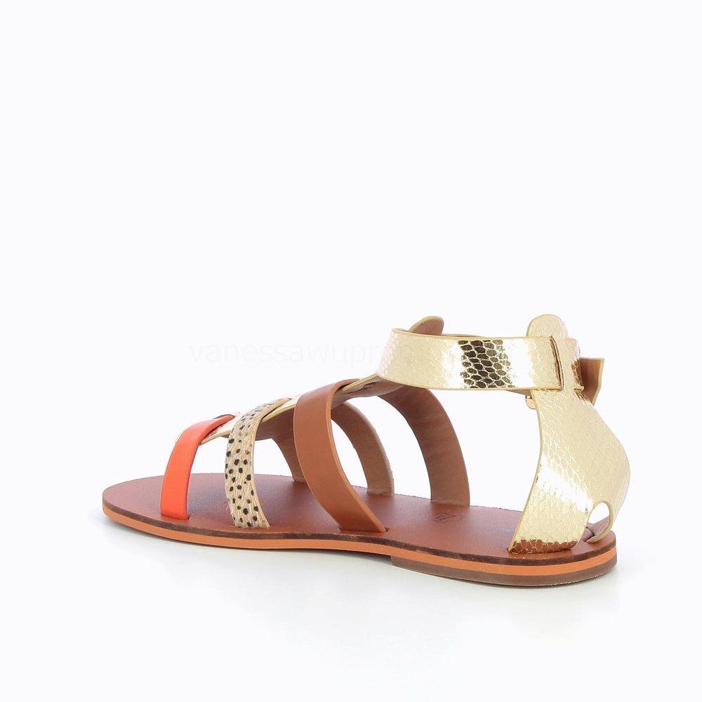 (image for) Spartiates Laurine Or Et Camel à Bride Orange | Vanessawupromo.Com 445