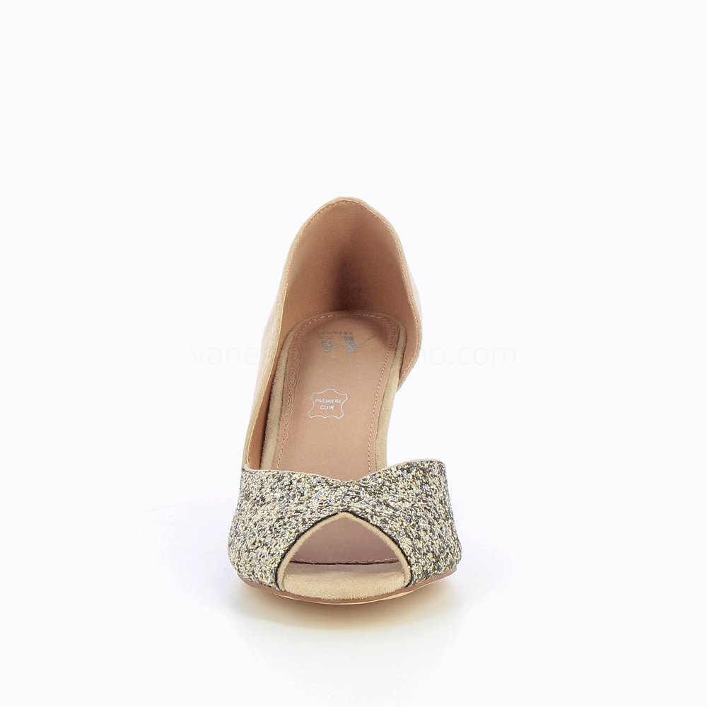 (image for) Escarpins Peep-Toe Diane Beige Et Champagne | Vanessawupromo.Com 317