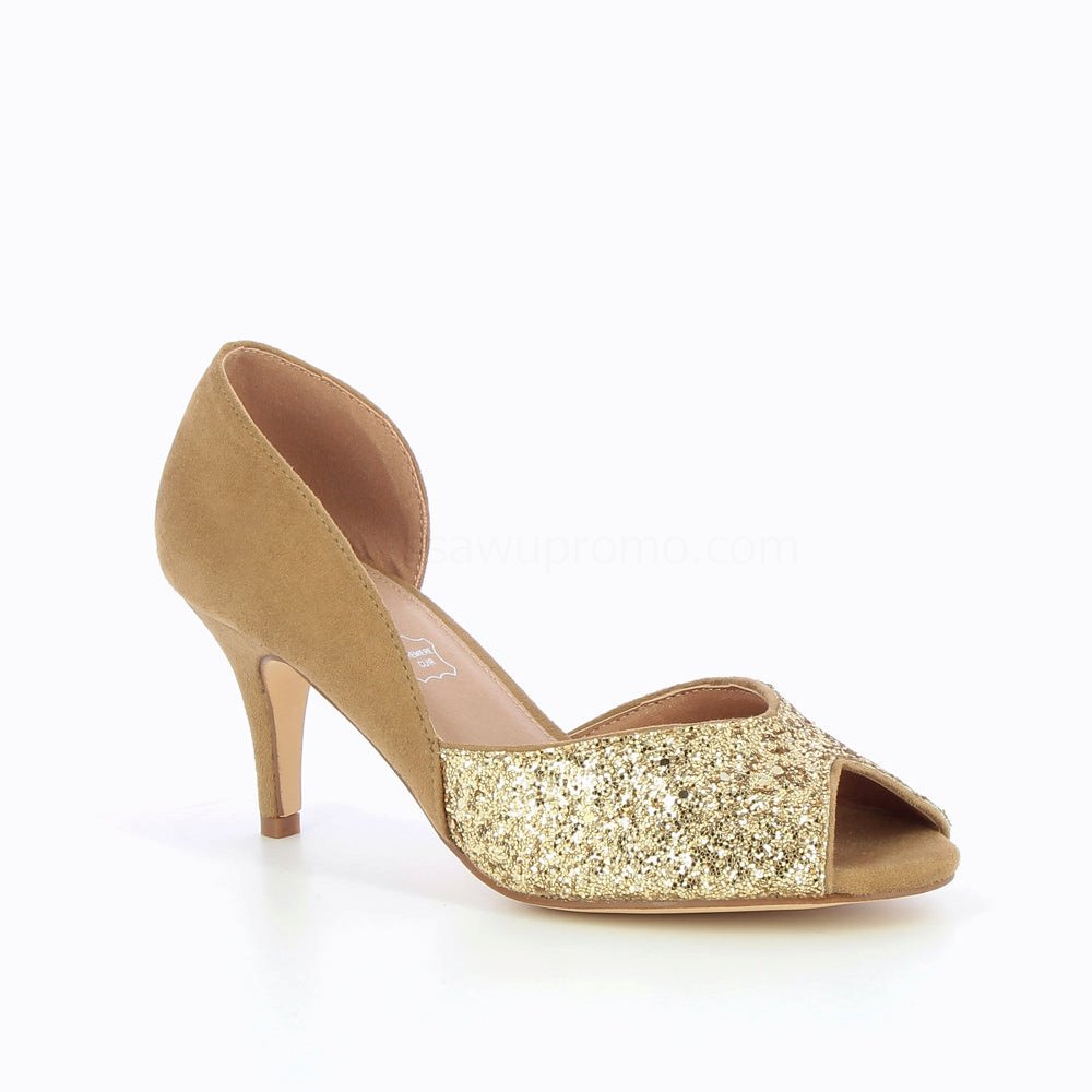 (image for) Escarpins Peep-Toe Diane Camel Et Or | Vanessawupromo.Com 444