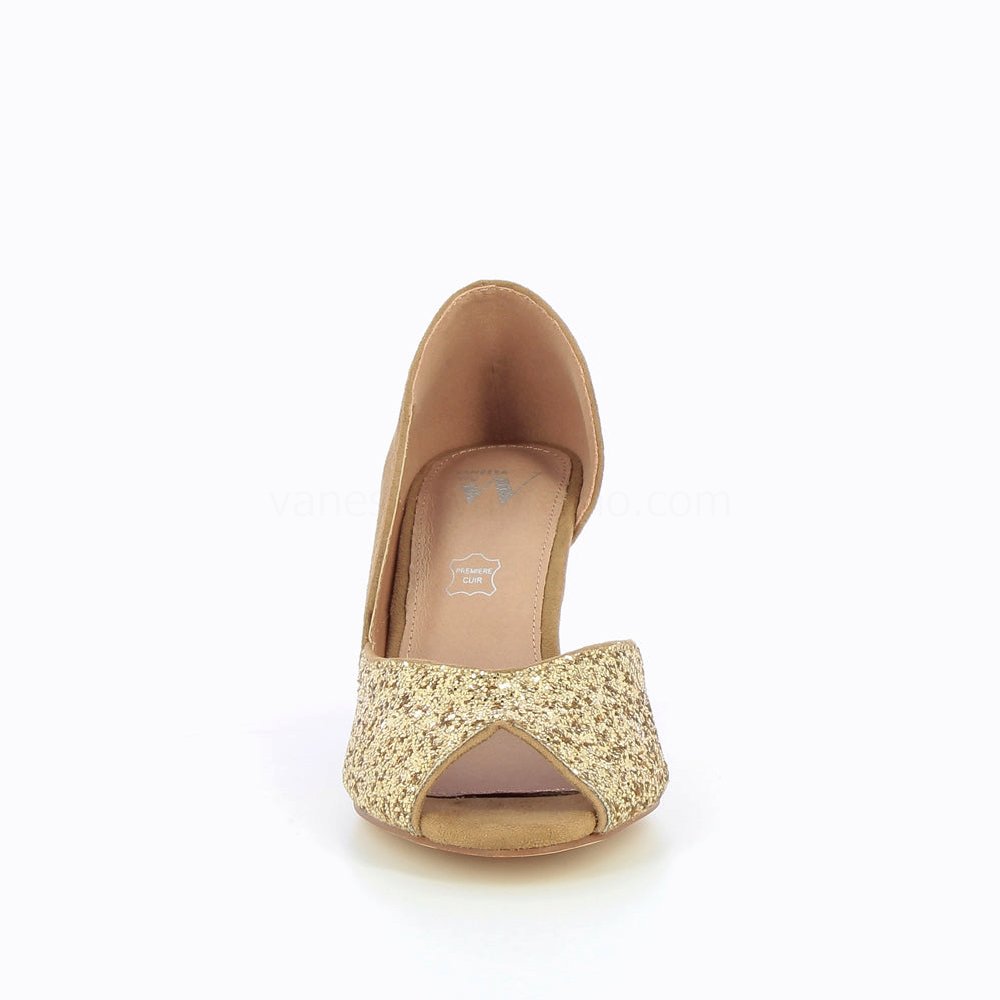 (image for) Escarpins Peep-Toe Diane Camel Et Or | Vanessawupromo.Com 444