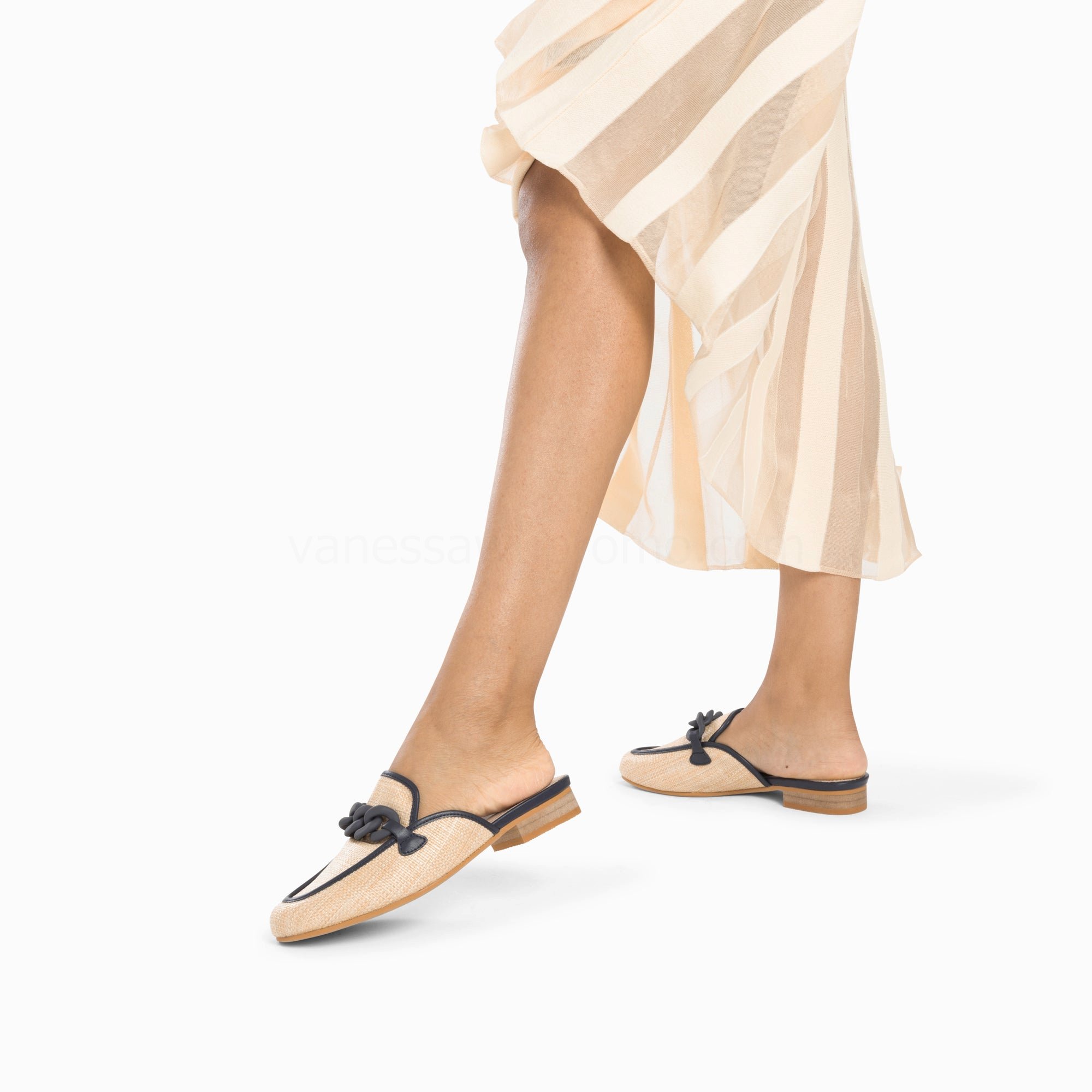 (image for) Mules Emna Beige Et Bleu Marine à ChaîNe Mate | Vanessawupromo.Com 249