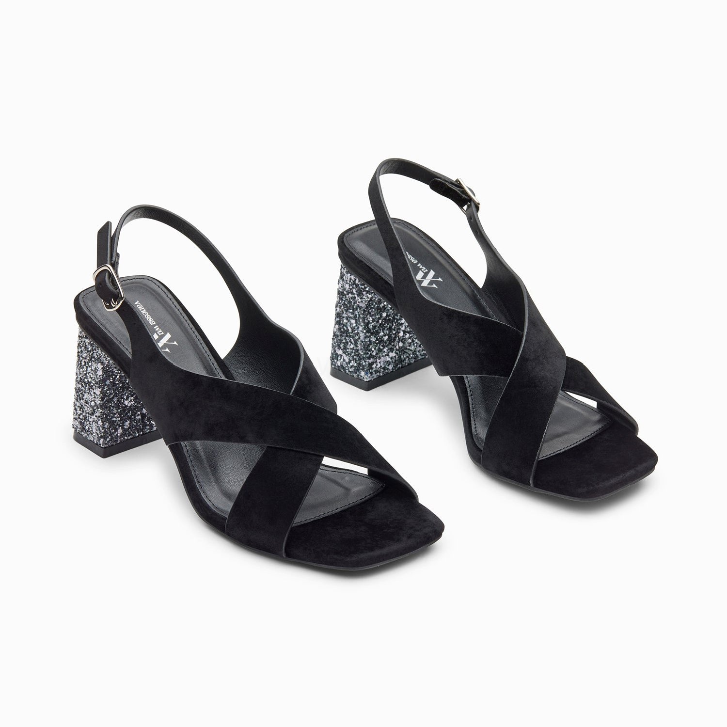 (image for) Sandales Milan Noires à Brides CroiséEs Et Talon Argent Pailleté | Vanessawupromo.Com 273