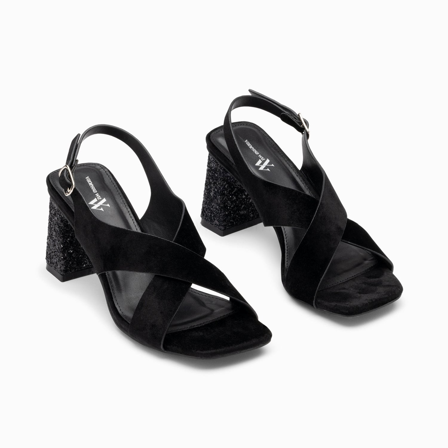 (image for) Sandales Milan Noires à Brides CroiséEs Et Talon Noir Pailleté | Vanessawupromo.Com 274