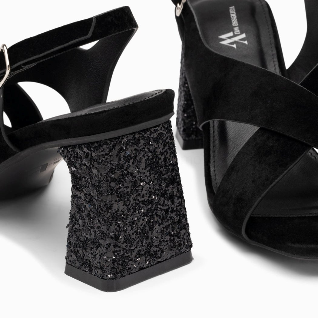 (image for) Sandales Milan Noires à Brides CroiséEs Et Talon Noir Pailleté | Vanessawupromo.Com 274